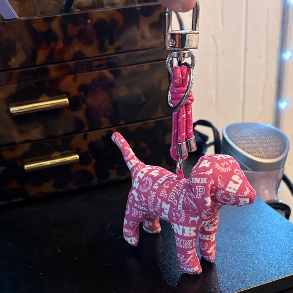 PINK Victoria's Secret Pink Logo Dog Bag Charm with Silver Clip